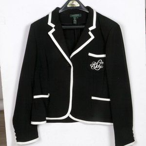 Ralph Lauren black jacket with white piping size 14